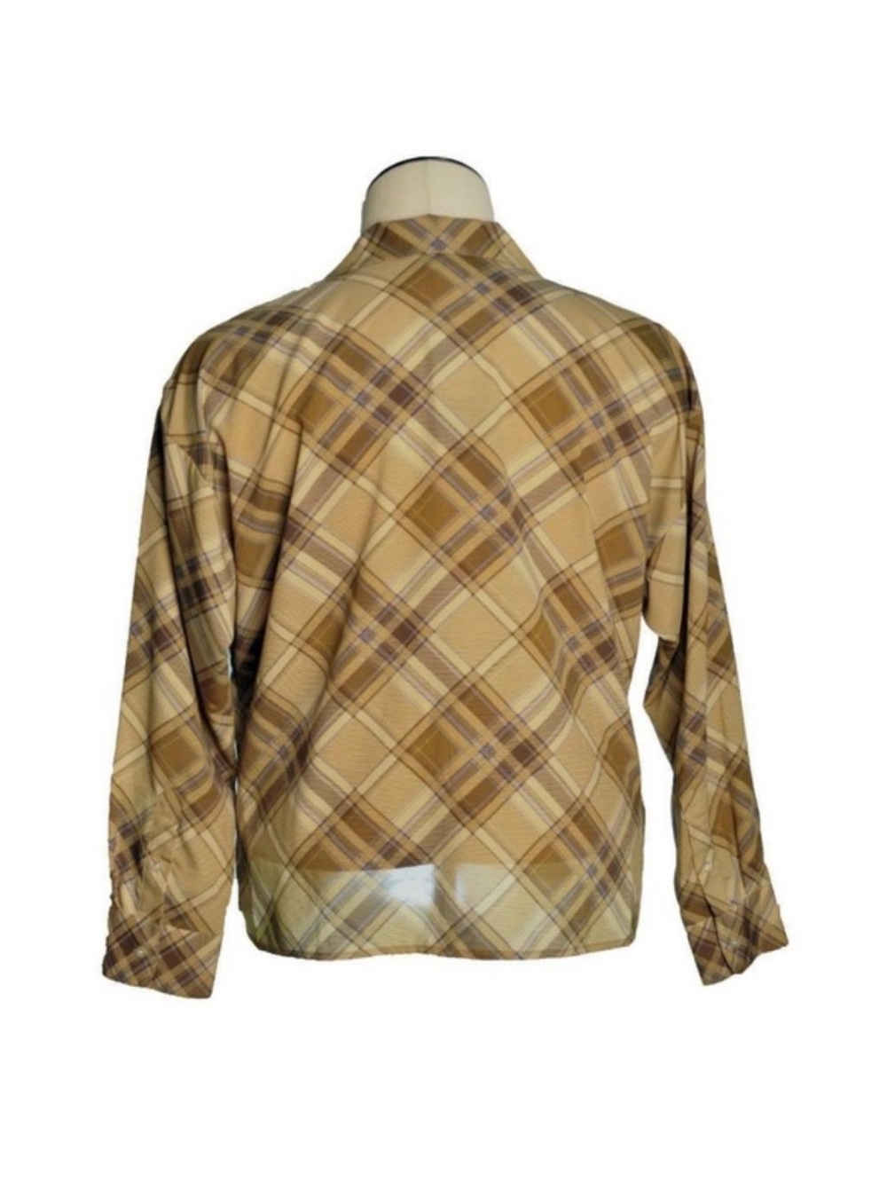 Ralph Lauren Beige Plaid Wrap-Front Long Sleeve Top - Picture 3 of 4